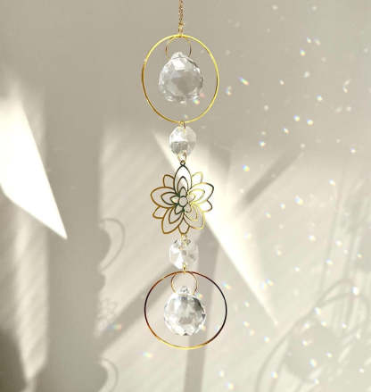 Crystal Suncatcher Flower Charm Rainbow Maker Boho Plant Window Decor