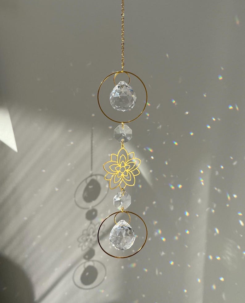 Crystal Suncatcher Flower Charm Rainbow Maker Boho Plant Window Decor