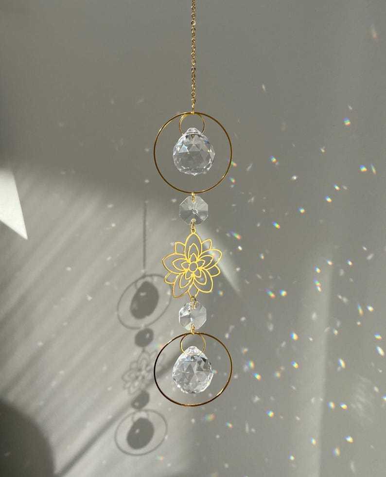Crystal Suncatcher Flower Charm Rainbow Maker Boho Plant Window Decor