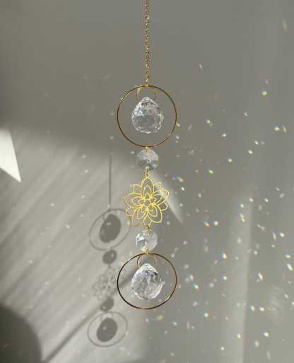 Crystal Suncatcher Flower Charm Rainbow Maker Boho Plant Window Decor