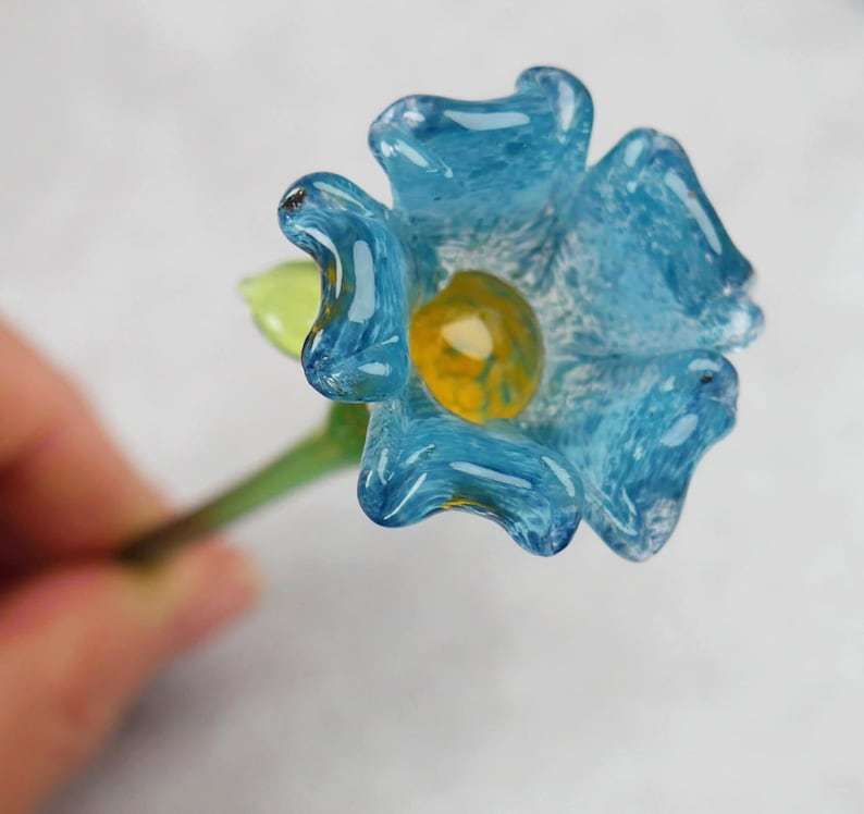 Blown Glass Forget Me Not Flower, Memorial Floral Gift Decor