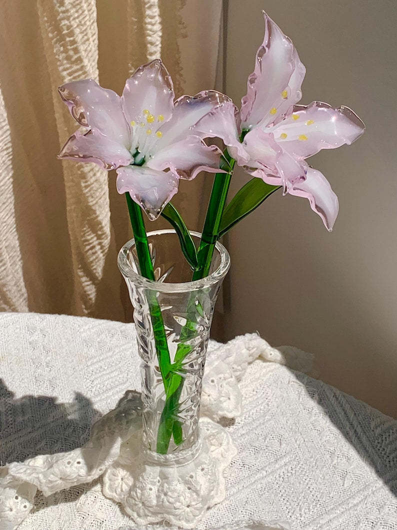 Stained Glass Lily Ornament, Floral Home Decor Accent