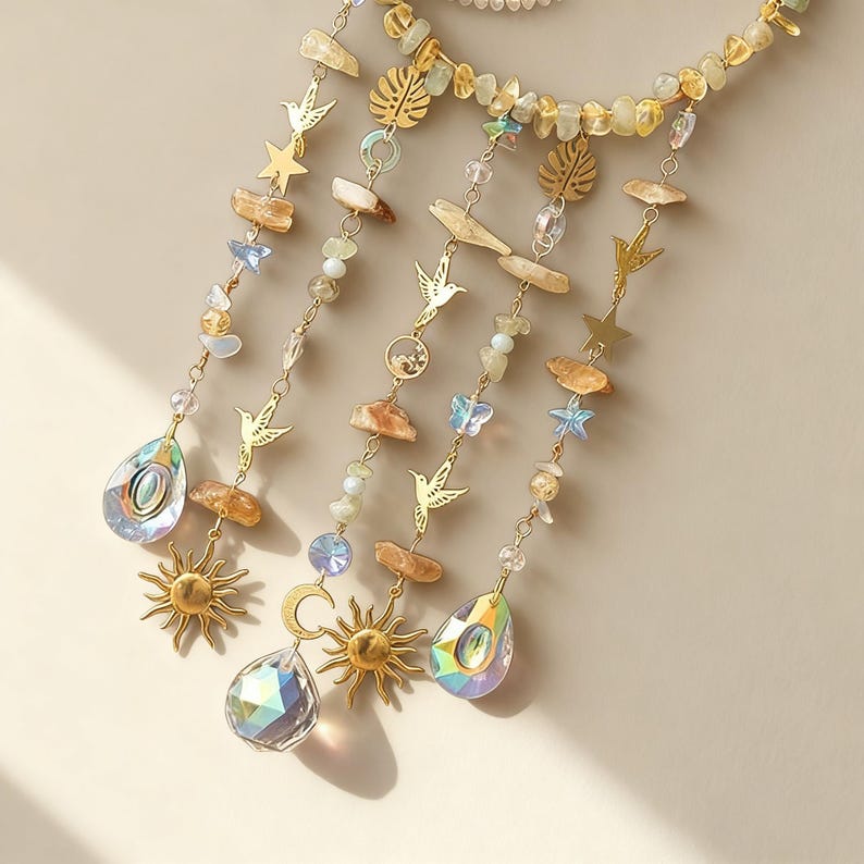 Crystal Suncatcher Crescent Moon Healing Rainbow Maker Boho Decor