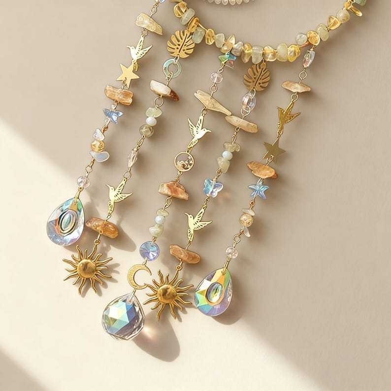 Crystal Suncatcher Crescent Moon Healing Rainbow Maker Boho Decor