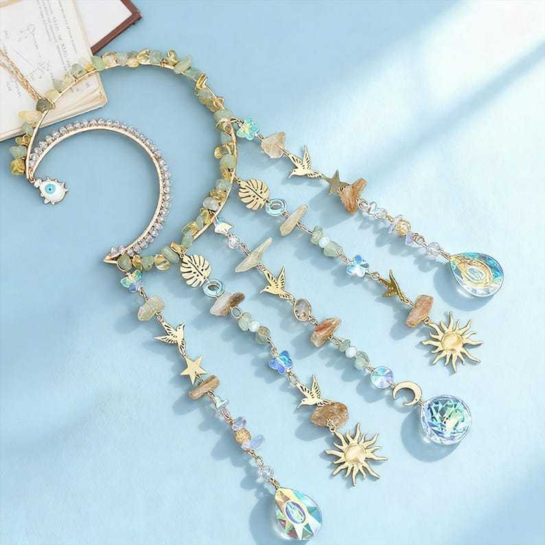 Crystal Suncatcher Crescent Moon Healing Rainbow Maker Boho Decor