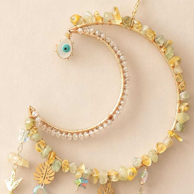 Crystal Suncatcher Crescent Moon Healing Rainbow Maker Boho Decor