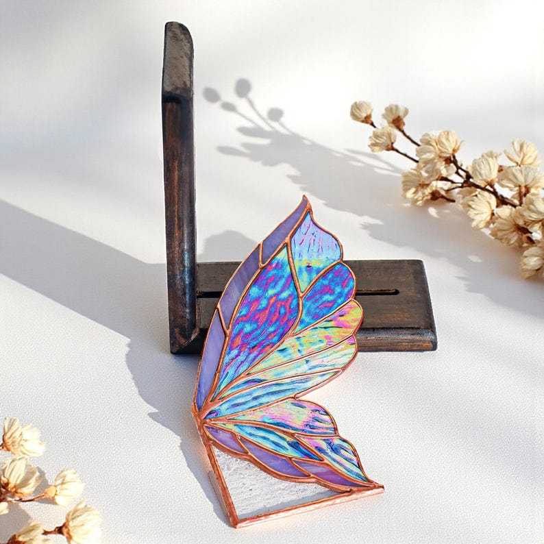 Fairy Wing Stained Glass Bookends, Fantasy Shelf Decor
