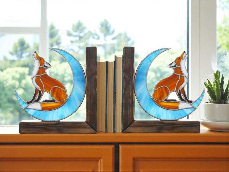 Fox Stained Glass Bookend & Suncatcher — Handmade Home Decor Gift, Woodland Animal Art, Stained Glass Book Lover Gift
