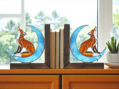 Fox Stained Glass Bookend & Suncatcher — Handmade Home Decor Gift, Woodland Animal Art, Stained Glass Book Lover Gift