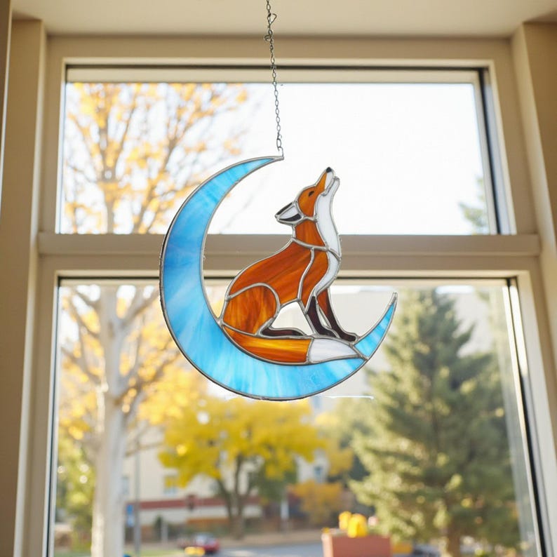 Fox Stained Glass Bookend & Suncatcher — Handmade Home Decor Gift, Woodland Animal Art, Stained Glass Book Lover Gift