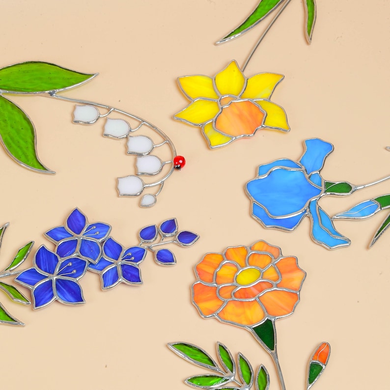 Peony Stained Glass Flower, November Birth Flower Table Decor