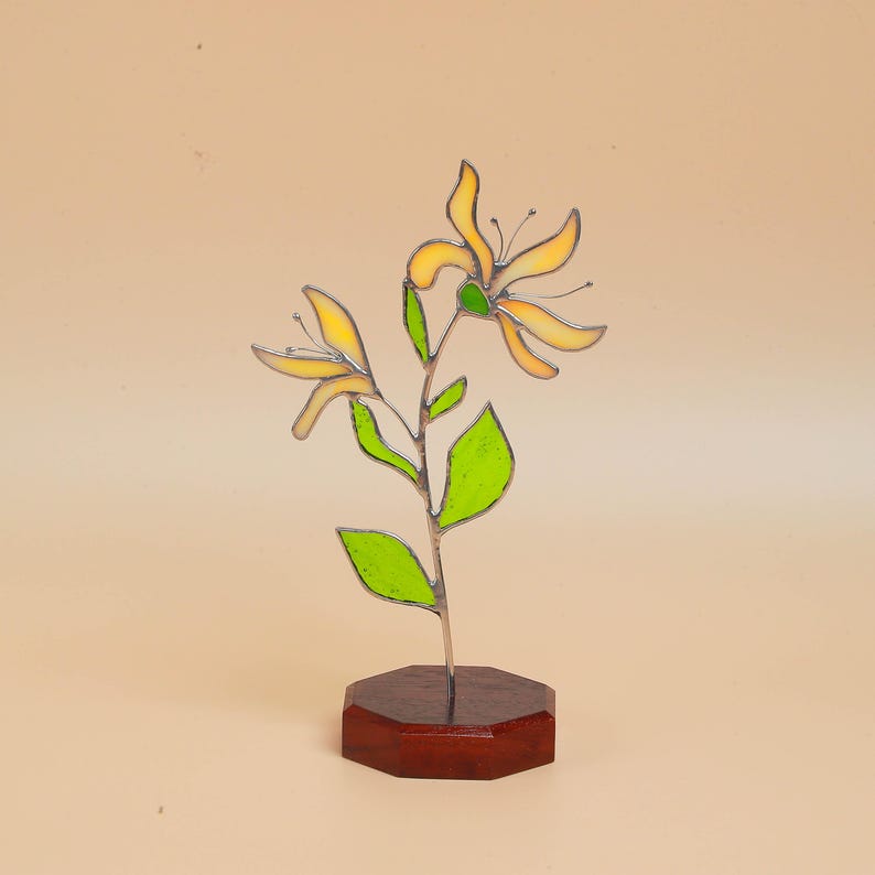 Peony Stained Glass Flower, November Birth Flower Table Decor