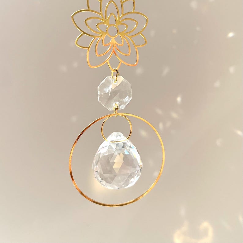 Crystal Suncatcher Flower Charm Rainbow Maker Boho Plant Window Decor