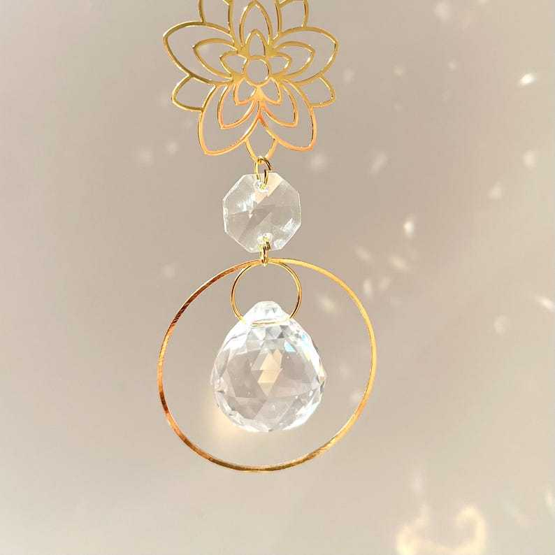 Crystal Suncatcher Flower Charm Rainbow Maker Boho Plant Window Decor