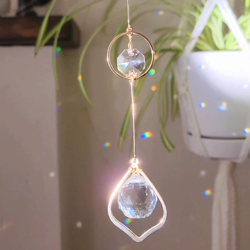 Crystal Suncatcher Sun and Moon Rainbow Maker Boho Window Decor