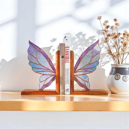 Fairy Wing Stained Glass Bookends, Fantasy Shelf Decor