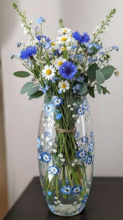 Floral Glass Vase 10", Painted Flower Vase for Wedding Gift