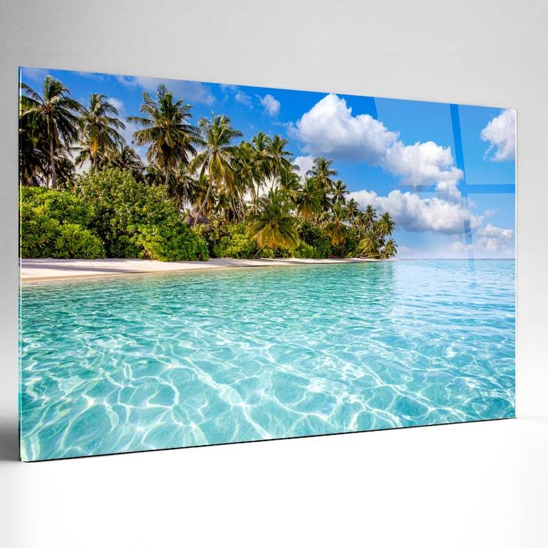 Tropical Island Glass Wall Art – Coastal Beach Decor
