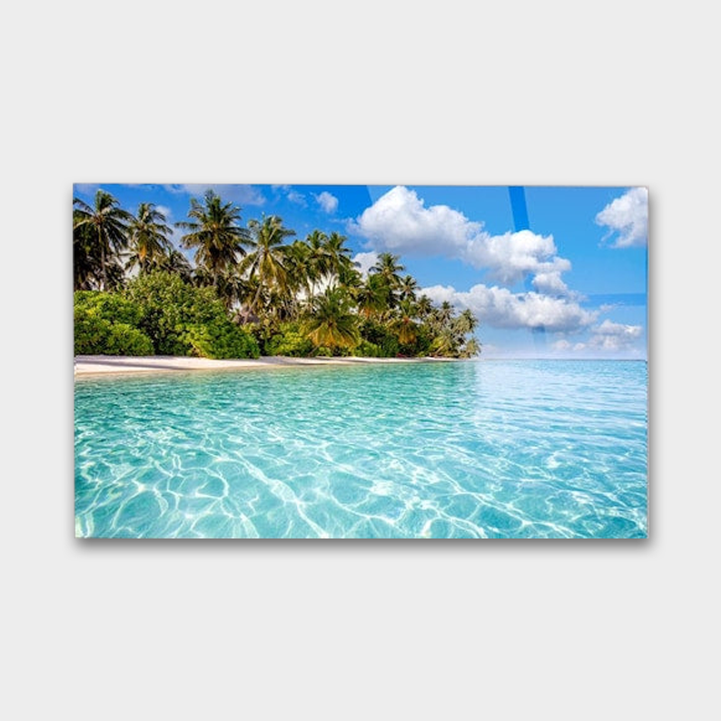 Tropical Island Glass Wall Art – Coastal Beach Decor