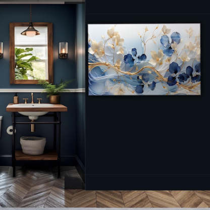 Blue Floral Tempered Glass Wall Art: Modern Panoramic Decor
