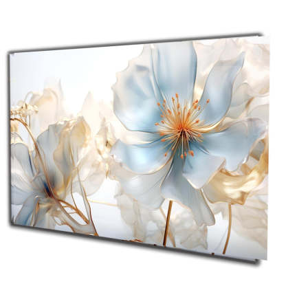 Blue Floral Glass Wall Art – Modern Flower Print Decor