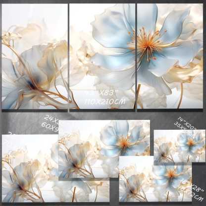 Blue Floral Glass Wall Art – Modern Flower Print Decor