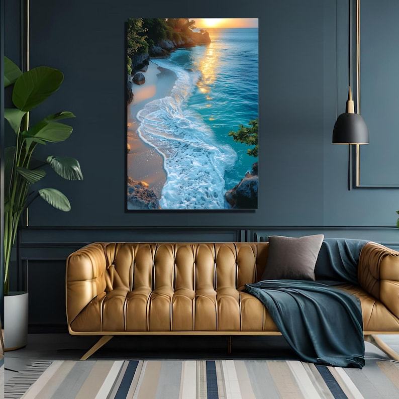 Sunset Beach Glass Wall Art – Coastal Ocean Landscape
