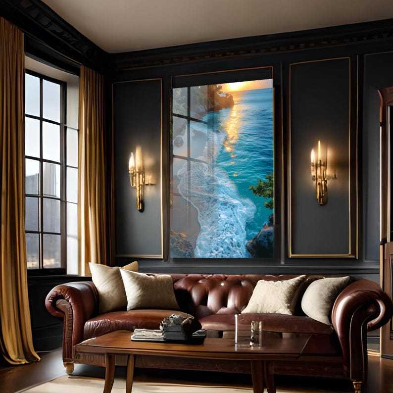 Sunset Beach Glass Wall Art – Coastal Ocean Landscape