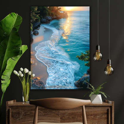 Sunset Beach Glass Wall Art – Coastal Ocean Landscape