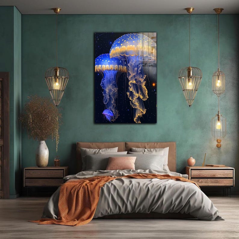 Jellyfish Glass Wall Art – Ocean Design Ready to Hang