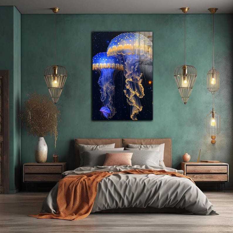 Jellyfish Glass Wall Art – Ocean Design Ready to Hang
