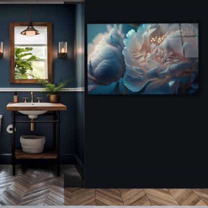 Floral Tempered Glass Wall Art: White Blue Flower Print, Panoramic Decor