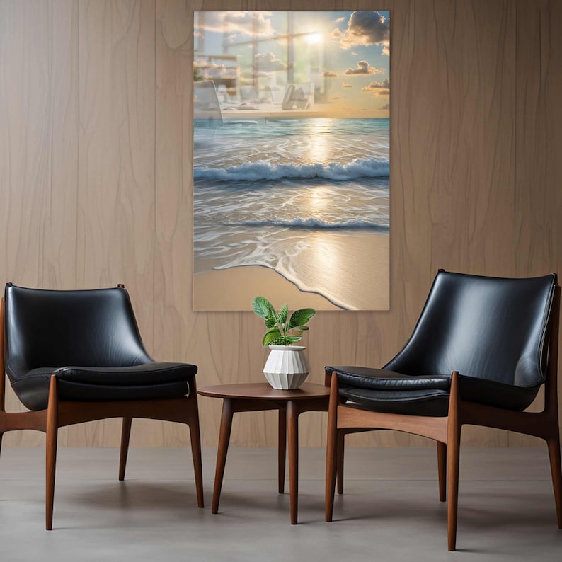 Tempered Glass Wall Art: Serene Ocean Sunrise, Beach Decor