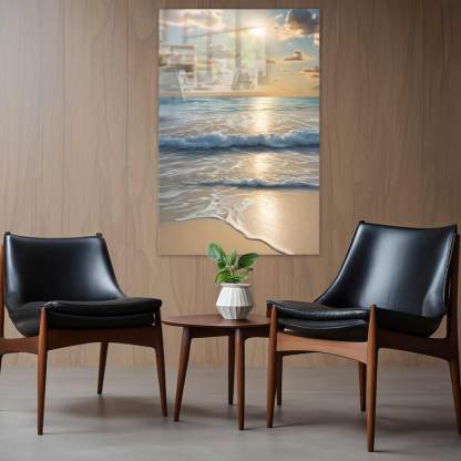 Tempered Glass Wall Art: Serene Ocean Sunrise, Beach Decor