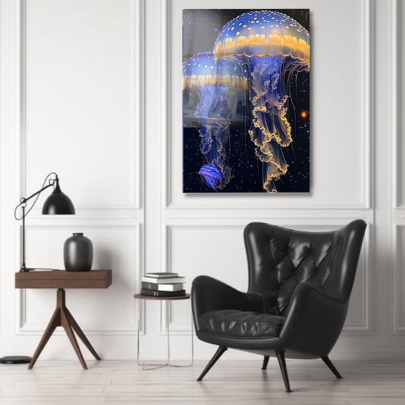Jellyfish Glass Wall Art – Ocean Design Ready to Hang