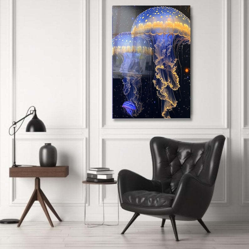 Jellyfish Glass Wall Art – Ocean Design Ready to Hang