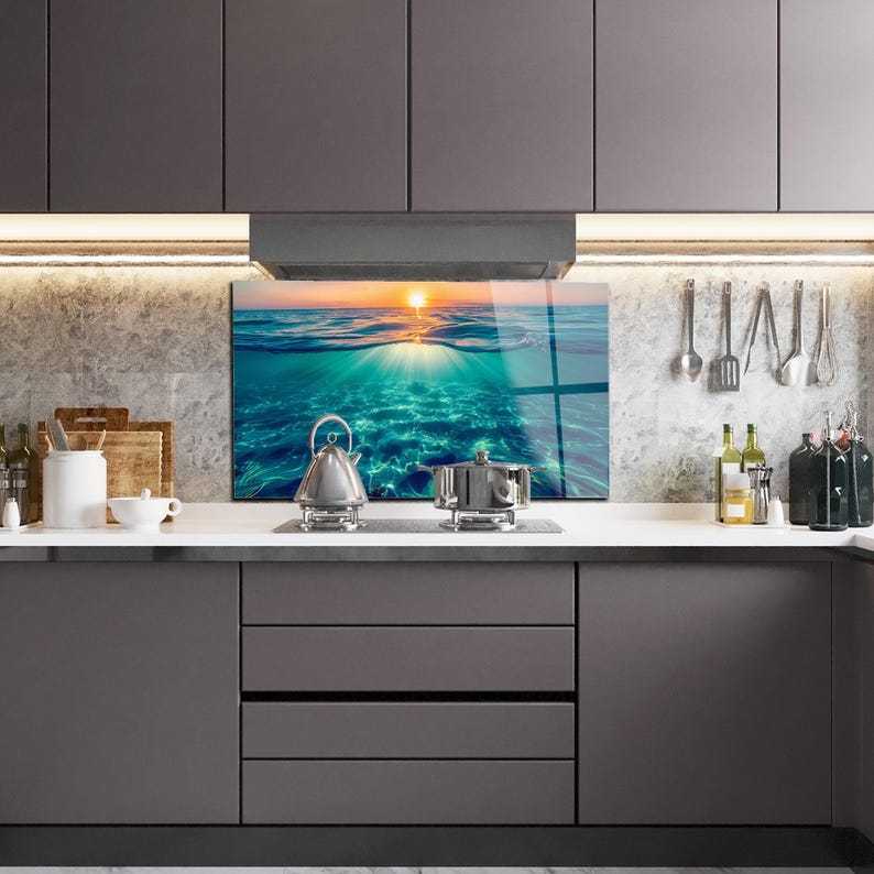 Ocean Sunset Tempered Glass Wall Art, Coastal Beach House Decor