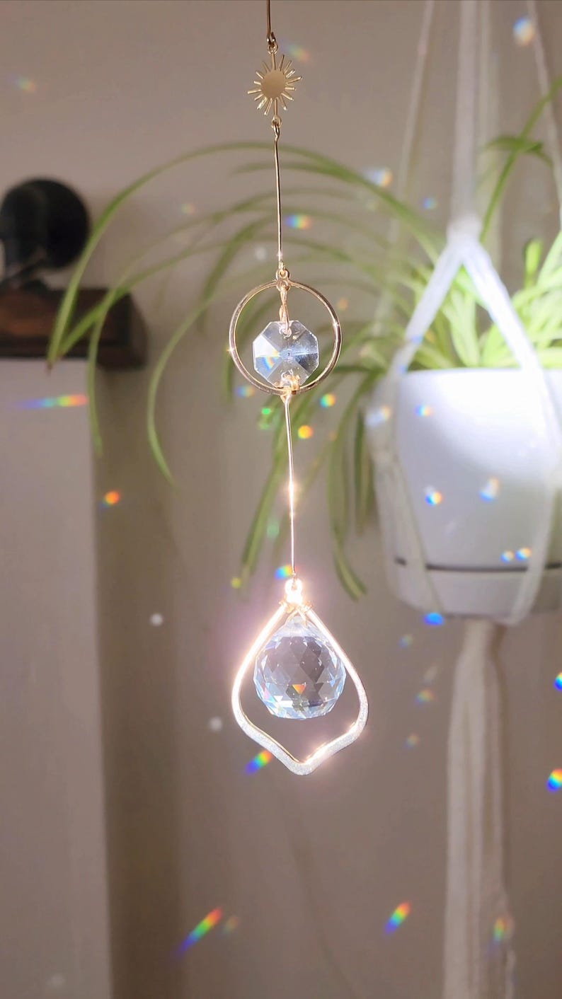 Crystal Suncatcher Sun and Moon Rainbow Maker Boho Window Decor