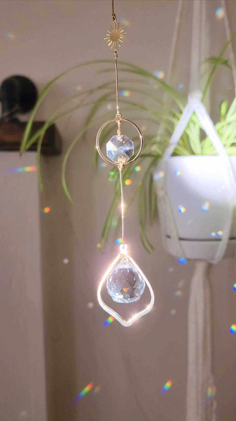 Crystal Suncatcher Sun and Moon Rainbow Maker Boho Window Decor