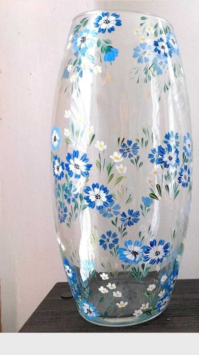 Floral Glass Vase 10", Painted Flower Vase for Wedding Gift