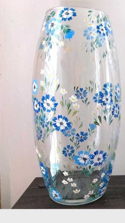Floral Glass Vase 10", Painted Flower Vase for Wedding Gift