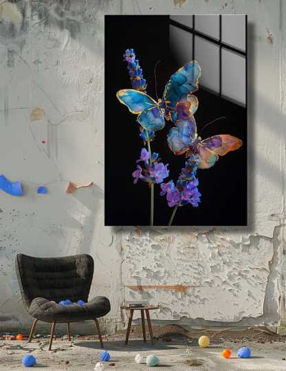 Butterfly Glass Wall Art – Modern Oil Painting Style