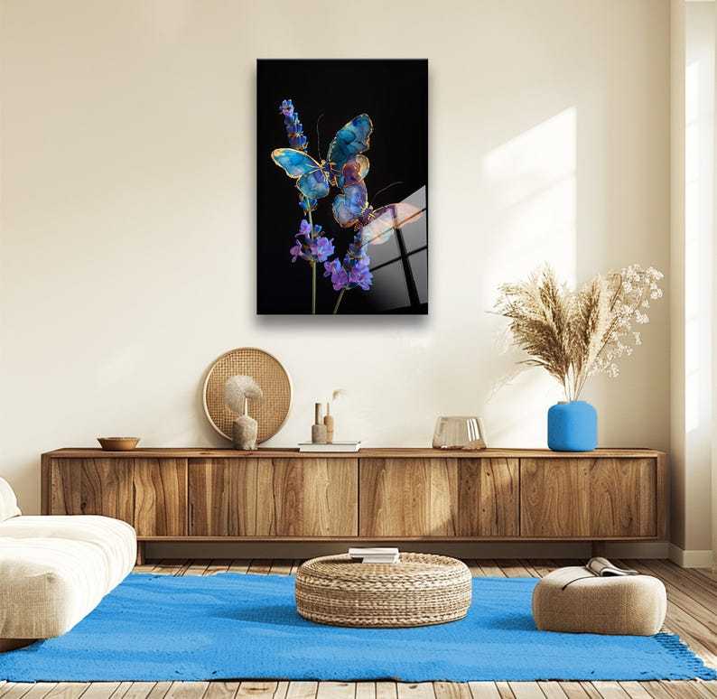 Butterfly Glass Wall Art – Modern Oil Painting Style