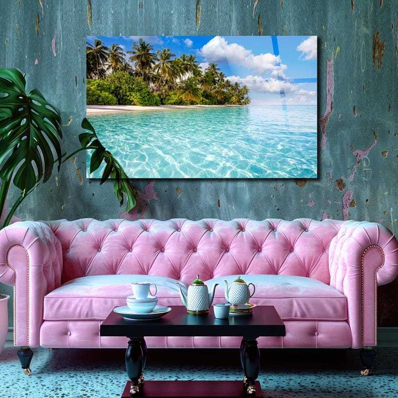 Tropical Island Glass Wall Art – Coastal Beach Decor