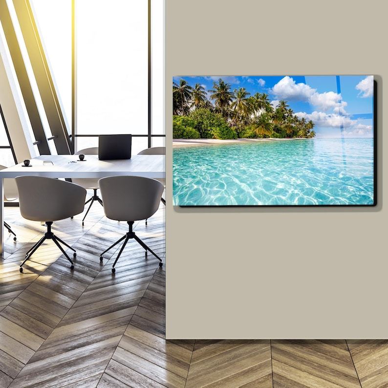 Tropical Island Glass Wall Art – Coastal Beach Decor