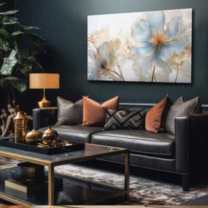 Blue Floral Glass Wall Art – Modern Flower Print Decor