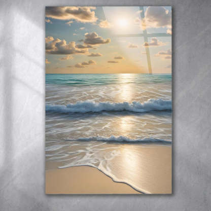 Tempered Glass Wall Art: Serene Ocean Sunrise, Beach Decor