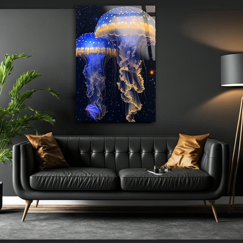 Jellyfish Glass Wall Art – Ocean Design Ready to Hang