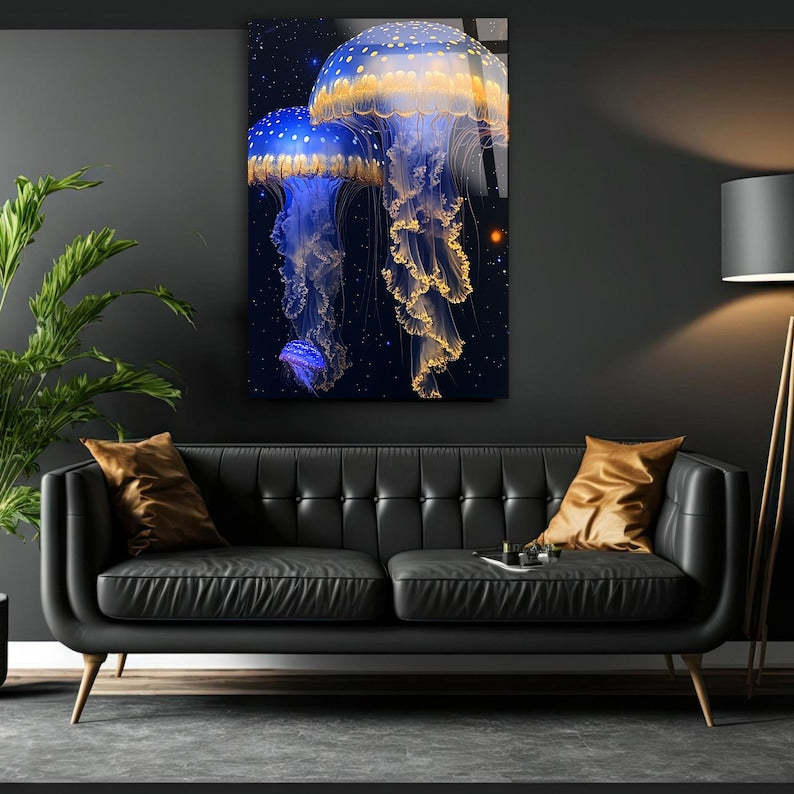 Jellyfish Glass Wall Art – Ocean Design Ready to Hang