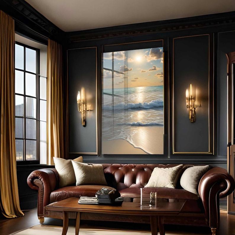 Tempered Glass Wall Art: Serene Ocean Sunrise, Beach Decor